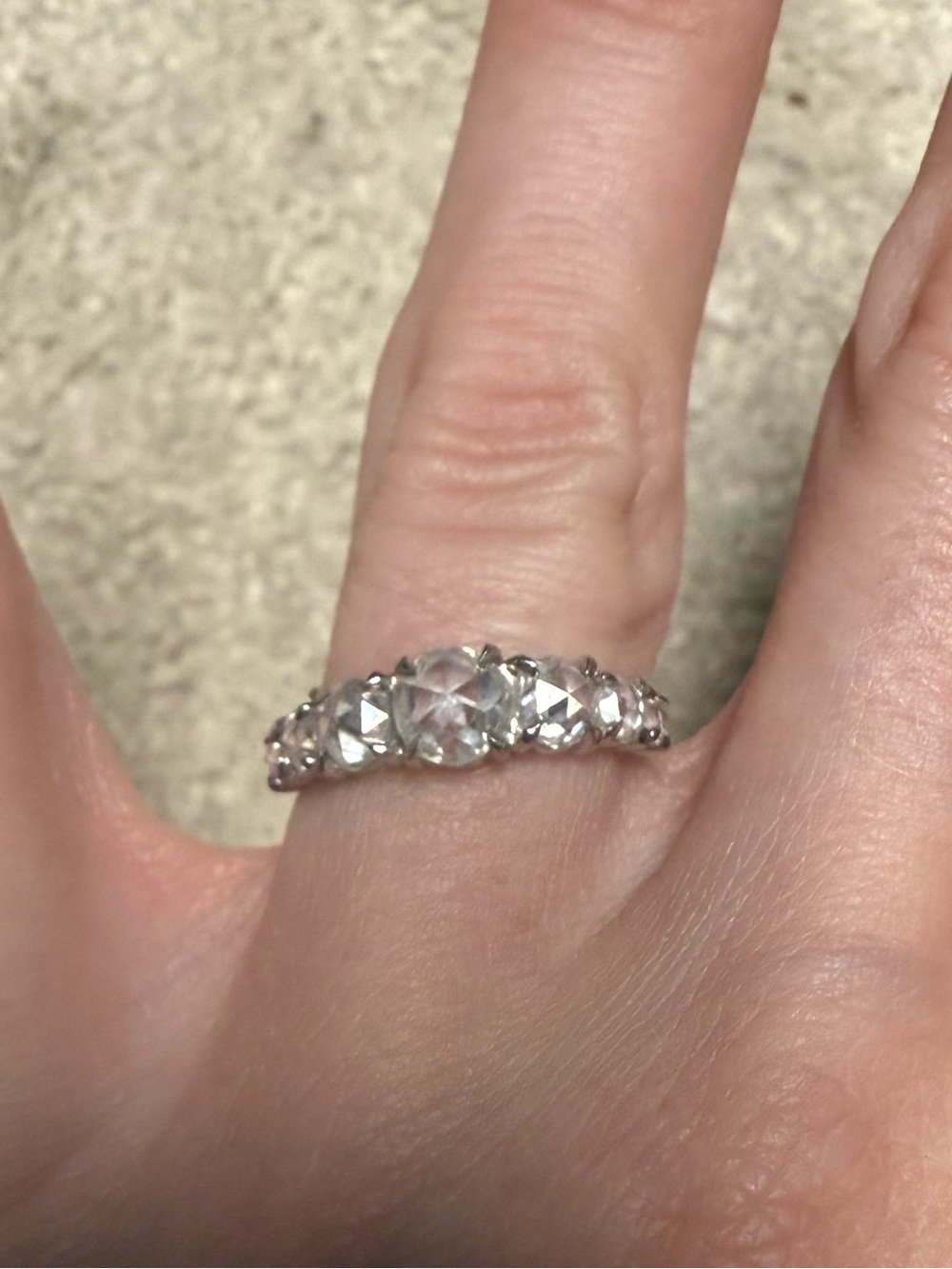 14k white gold rose cut moissanite ring